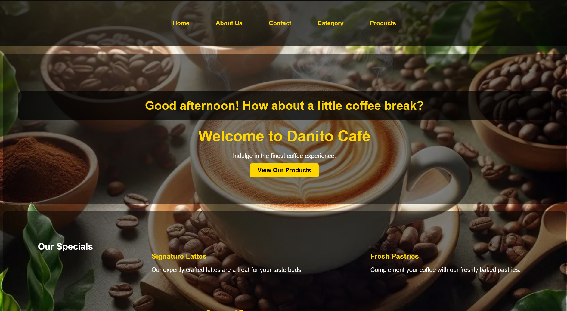 Screenshot of Danito Café website project