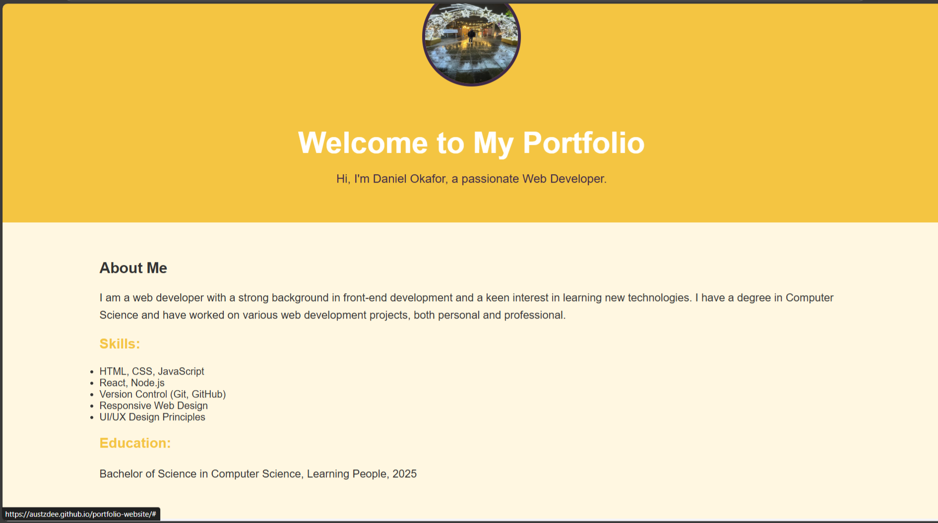 Screenshot of Daniel Okafor portfolio website